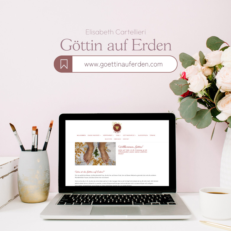 Portfolio designherzvoll - mockup der Startseite goettinauferden.com - Webdesign für Körpertherapeutin Elisabeth Cartellieri
