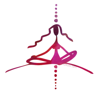 Illustration von meditierender Frau in pinken Farbtönen - verbunden mit Mutter Erde, Shushumna Kanal, göttliche Inspiration